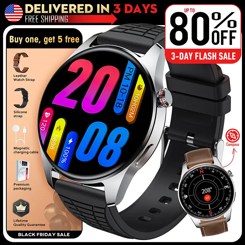 1.43" OLED Screen Smart Watch for Men, Wearable Device with Bluetooth Call, Health & Sleep Monitoring, 120 Sport Modes, Multicolor Wristwatch, Fitness Tracker for Workout, Devices