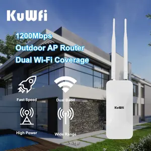 Kuwifi 1200mbps Outdoor Wi-Fi Router, Dual-Band Wireless Access Point, High Gain External Antenna, 24v Poe Repeater for Enhanced Coverage