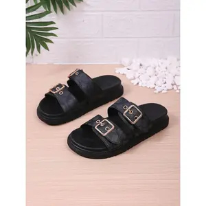 Women's Thick Rubber Sole Printed Sandals, Dual Buckle Design, Casual Comfort Shoes, Durable and Stylish, Perfect for Daily Wear