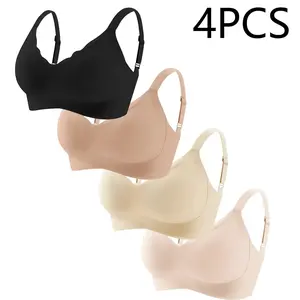 Women's Seamless Wireless Bras 4-Pack - Supportive Full Coverage Push Up Bras with No Underwire Breathable Womenswear Adjustable Flat Straps Light bra jelly bra Flat   perfect gift for Mom,summervibes.bras for women, bras, jelly bra.