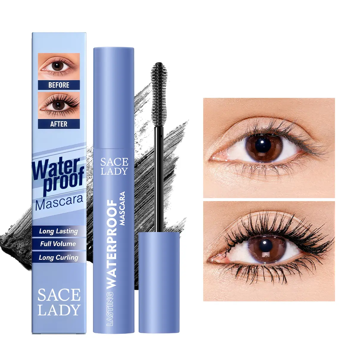 SACE LADY Black Waterproof Lengthening Mascara - Curling, Smudge-proof, Silica-infused Makeup Products for Adults - SummerFinds Eye Cosmetic Eyelash Enhancer, Disteondimonium Hectorite