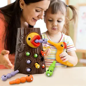 Woodpecker Catching Worms Toy with Strong Magnet - 2-in-1 Play (Horizontal & Vertical) - Preschool Learning Toy for Developing Hand-Eye Coordination, Parent-Child Interactive Game