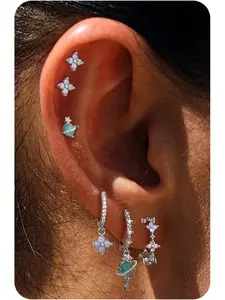 Sterling Silver Post Earrings for Women - Hypoallergenic Cartilage Earrings Dainty 14K Gold Plated Stud Huggie Hoop Earrings Dangle Chain Earrings Gold Plated Jewelry Earring Stacking Set