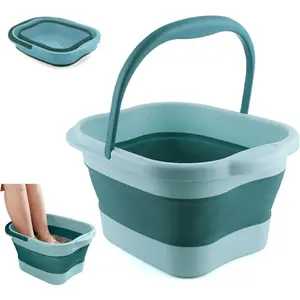 Collapsible Foot Bath Soak Tub Green Plastic Foldable Feet Spa Basin with Handle Massager Acupoint for Washing Pedicure Pain Relief