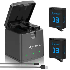 Artman Hero 13 Battery 2100mAh for GoPro Hero 13 Black, 3-Channel LED USB Storage Charger Fully Compatible with GoPro Hero 13 Batteries and Charger (2-Pack)
