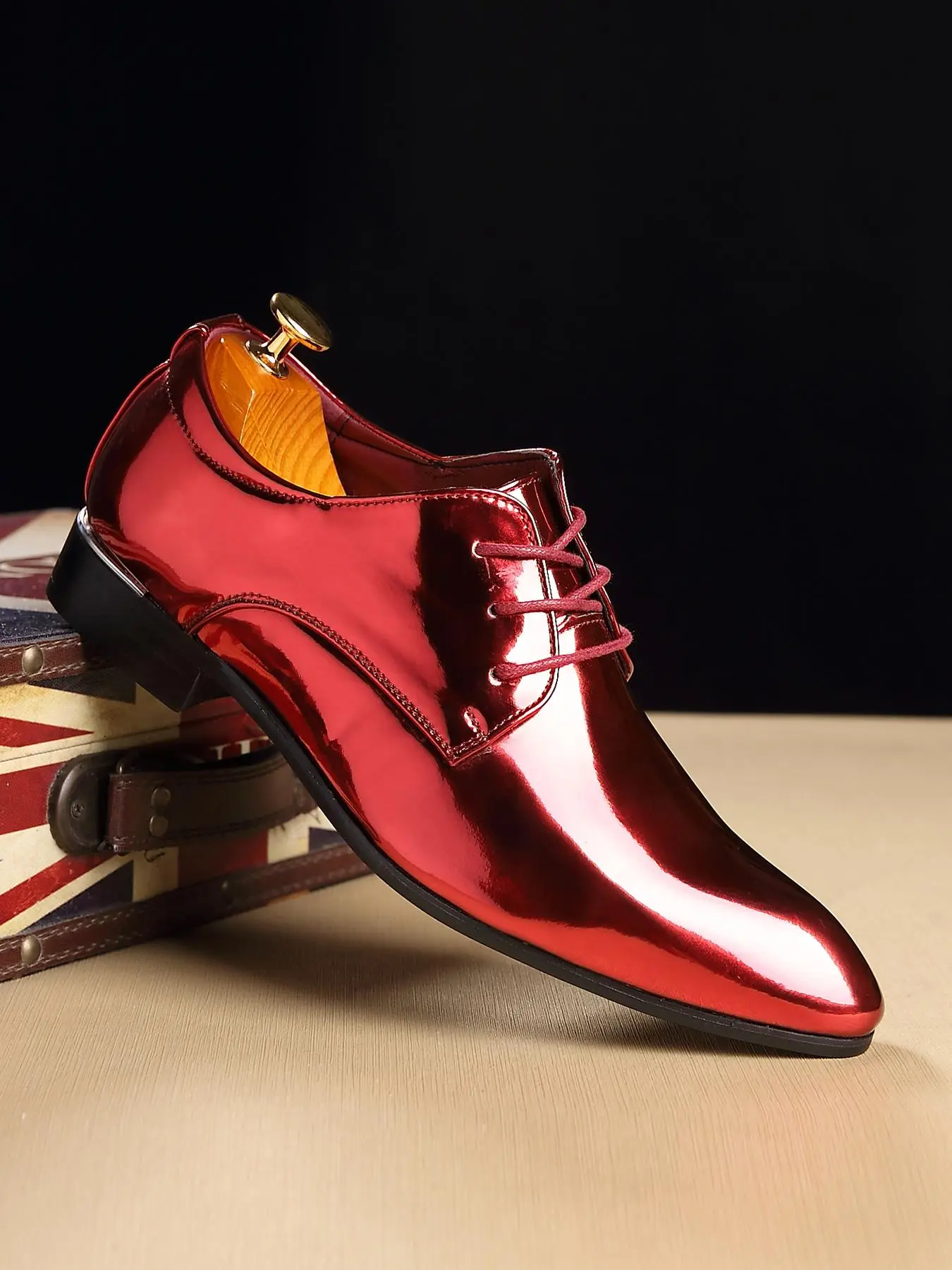 Men's Party Style Glossy Surface Classic Pointed Toe Lace Up Dress Shoes, Formal Footwear, Formal Oxford Shoes for Work Office, Business Style Shoes, Fashion Shoes for Party, PU Leather Shoes, Daily Clothing Decor