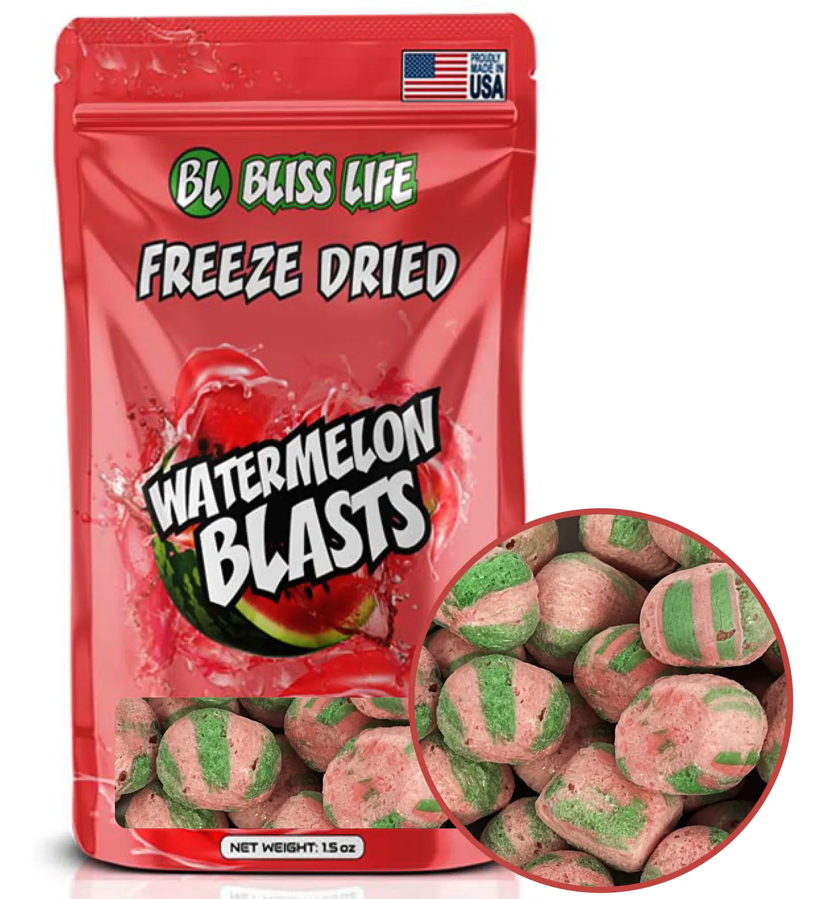 Bliss Life Cotton Candy Blasts – Watermelon | Melt-in-Your-Mouth Candy | Sweet Watermelon Flavor | 1.5 oz