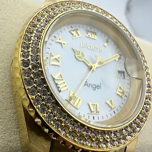 Invicta Elegant Angel Women's Gold-Plated Quartz Watch with Crystal Bezel & Mother of Pearl Dial
