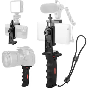 Vlogging Holder, Cell Phone Camera Handle Grip Stabilizer,  Phone Video Stabilizer, Handheld Selfie Stick Smartphone Holder with Cold Shoe Mount for Mic/Flash Light, Wrist Strap