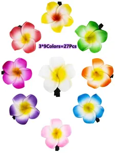 27 Pcs Women's Plumeria Hair Clips, Hawaiian Tropical Beach Wedding Accessories, Boho Floral Style, All Seasons Fashion