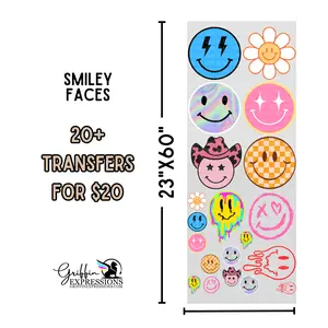 Smiley Faces | Dollar Deals DTF Transfer Gang Sheet For Graphic Tees