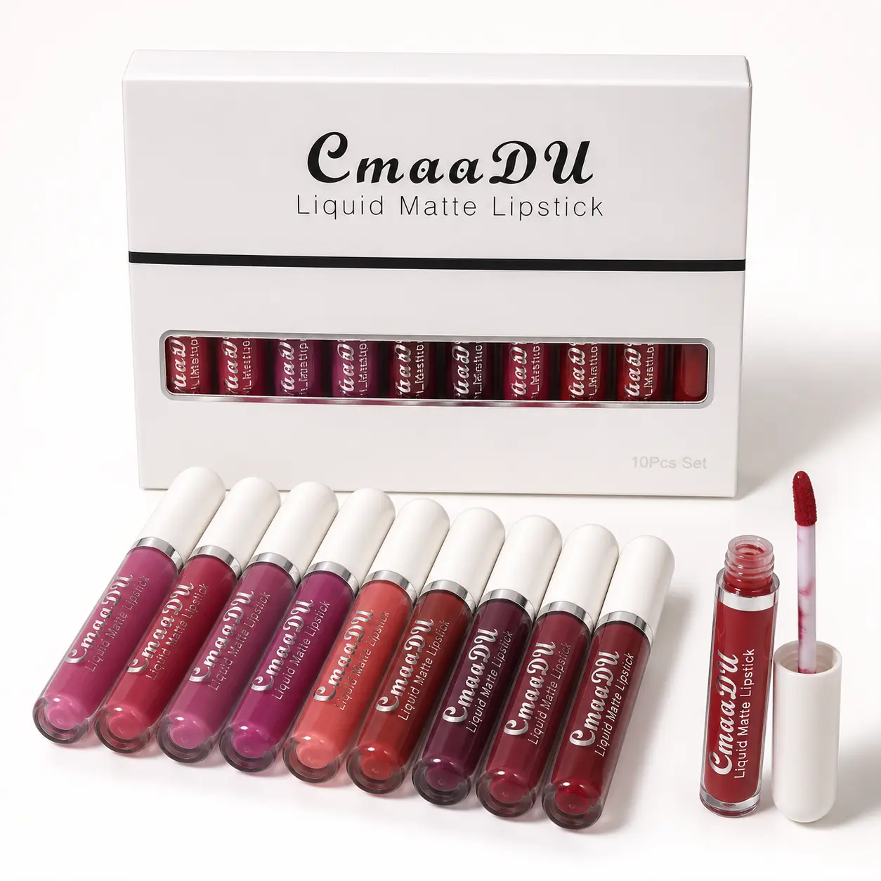 CmaaDU 10-Pack Lipstick Set - Professional Makeup Collection with Long-Lasting Pearlescent Lip Gloss & Berry Tint Liquid Matte for All Skin Types