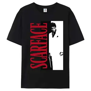 Popular trendy Scarface T-shirt, retro movie T-shirts are given as gifts for women and men New retro movie scar faced T-shirts, round neck sports shirts are given as gifts for men and women