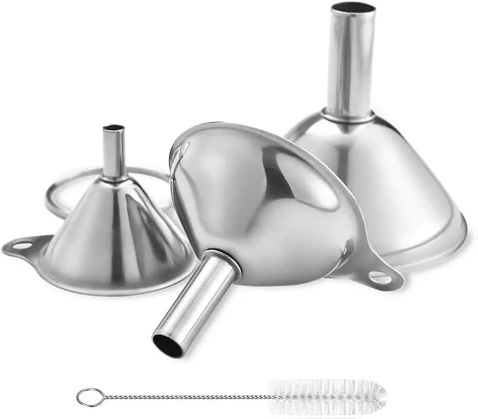 Metal Stainless Steel Funnel, Large Medium Small Funnel Set of 3, Food Grade Mini Kitchen Funnels for Transferring Essential Oils, Liquid, Fluid, Small Funnels for Filling Bottles Flask Cooking
