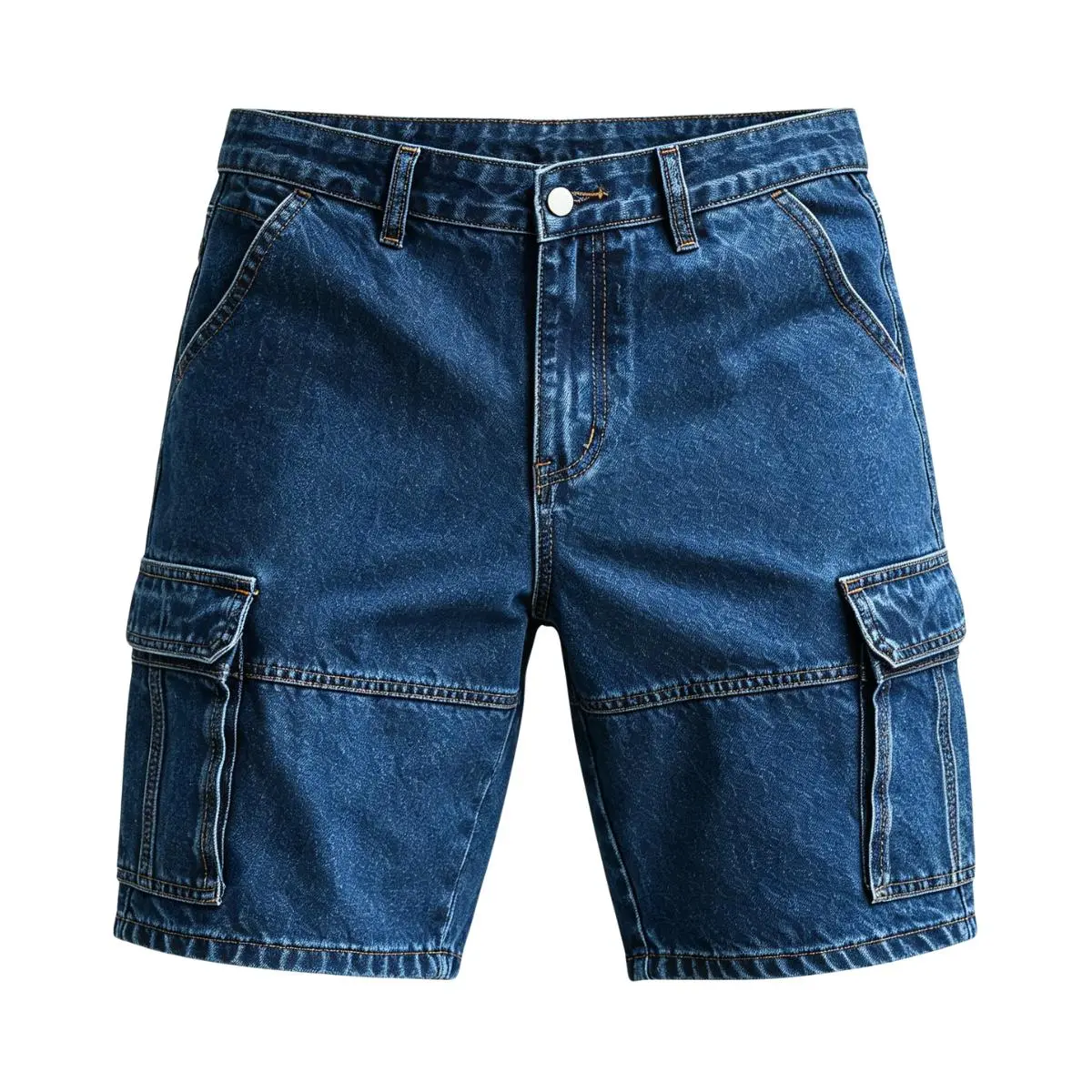 Men’s vintage workwear mid-length straight denim shorts, street style, versatile