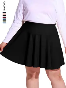 [Plus Size] Solid High Waist Skort, Casual Comfort Minimalist Basic Pocket A Line Skirt for Daily Wear, Women's Bottoms for Summer, Casual Sporty Skorts