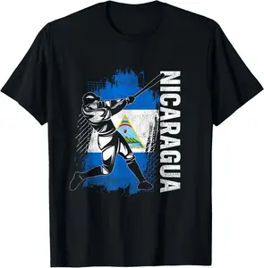 100% Cotton Nicaraguan Baseball Player Nicaragua Flag Baseball Fans T-Shirt