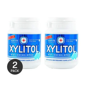 LOTTE Korea Sugar-Free Gum - Fresh Mint Flavor (2 Packs, 58g Each) | Korean Chewing Gum with Xylitol