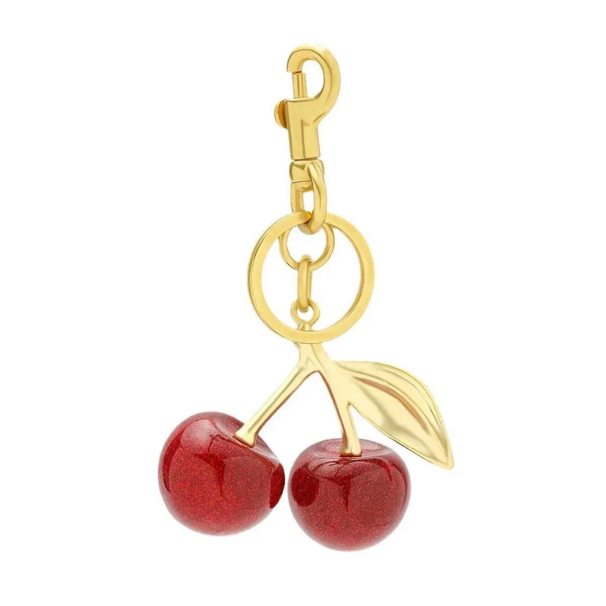 Resin Cherry-Shaped Brass Bag Charm-Keychain, Fashion Costume Jewelry Accessory for Handbag Decor and Wallet Decoration, Brass Tone, Unisex Charm, All Seasons