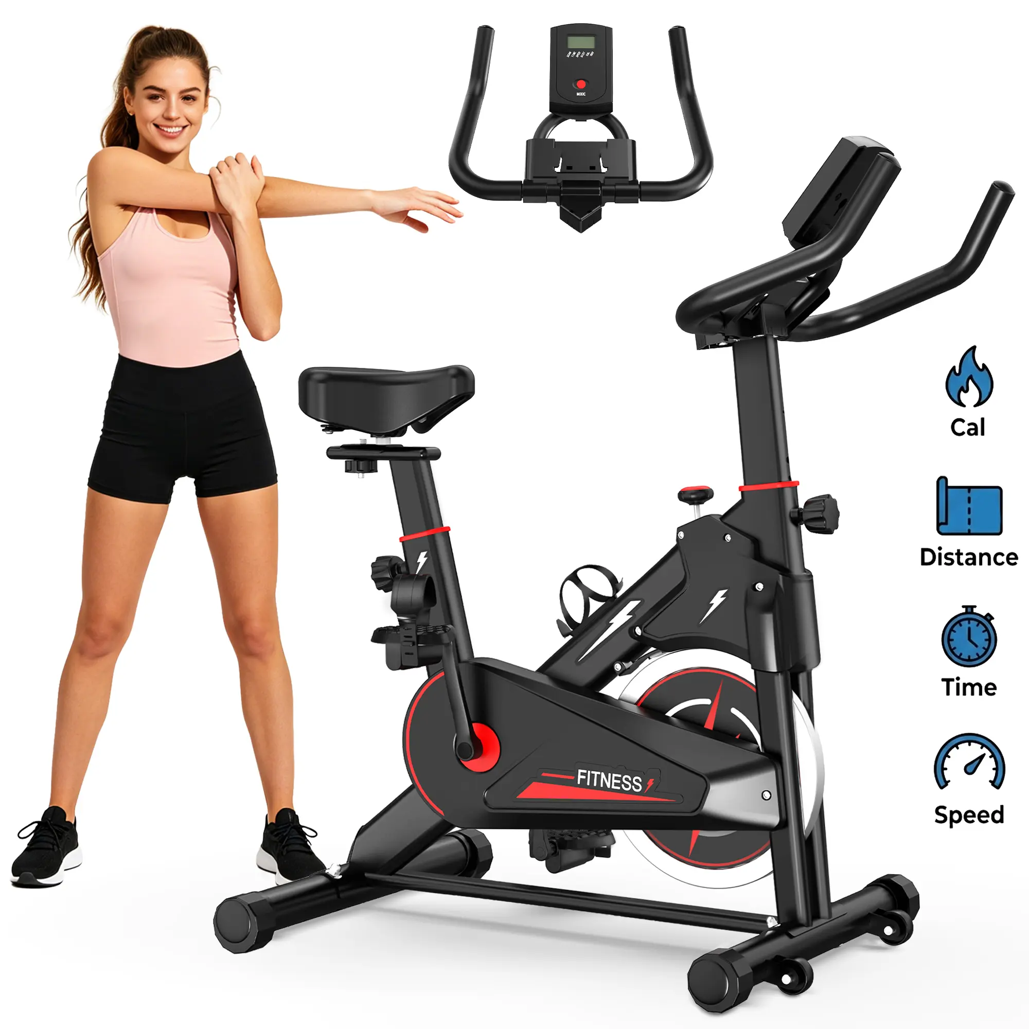 【KINMAC】Exercise Bike Stationary Cycling Bike with Monitor & Adjustable Resistance, Comfortable Seat & Handlebars Stable Base Portable Design Home Fitness Workout Cycle for Daily Indoor Fitness Exercise