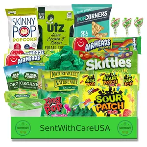 Green Snack Box & Green Candy Gift Box | Green Party Gift Idea - American Snacks College Care Package Snack Basket | Birthday Gift Basket Verde snack  tok