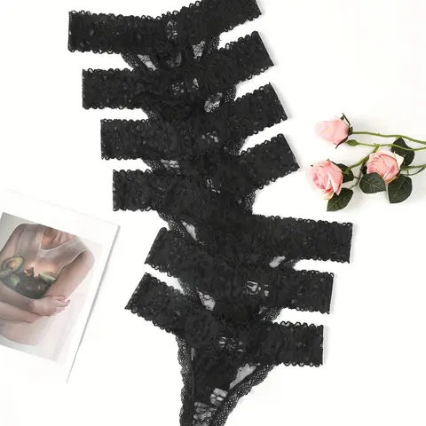 Women's 7pcs Solid Color Lace Nylon Lingerie Panty, Casual Comfy Breathable Soft Fitted Medium Knicker for Everyday Daily Wear, Ladies Underwear for All Seasons, Casual Soft Panties, Stretchy Panty, Breathable Stretch Panties