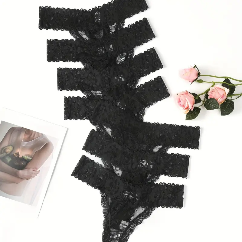 Women's 7pcs Solid Color Lace Nylon Lingerie Panty, Casual Comfy Breathable Soft Fitted Medium Knicker for Everyday Daily Wear, Ladies Underwear for All Seasons, Casual Soft Panties, Stretchy Panty, Breathable Stretch Panties