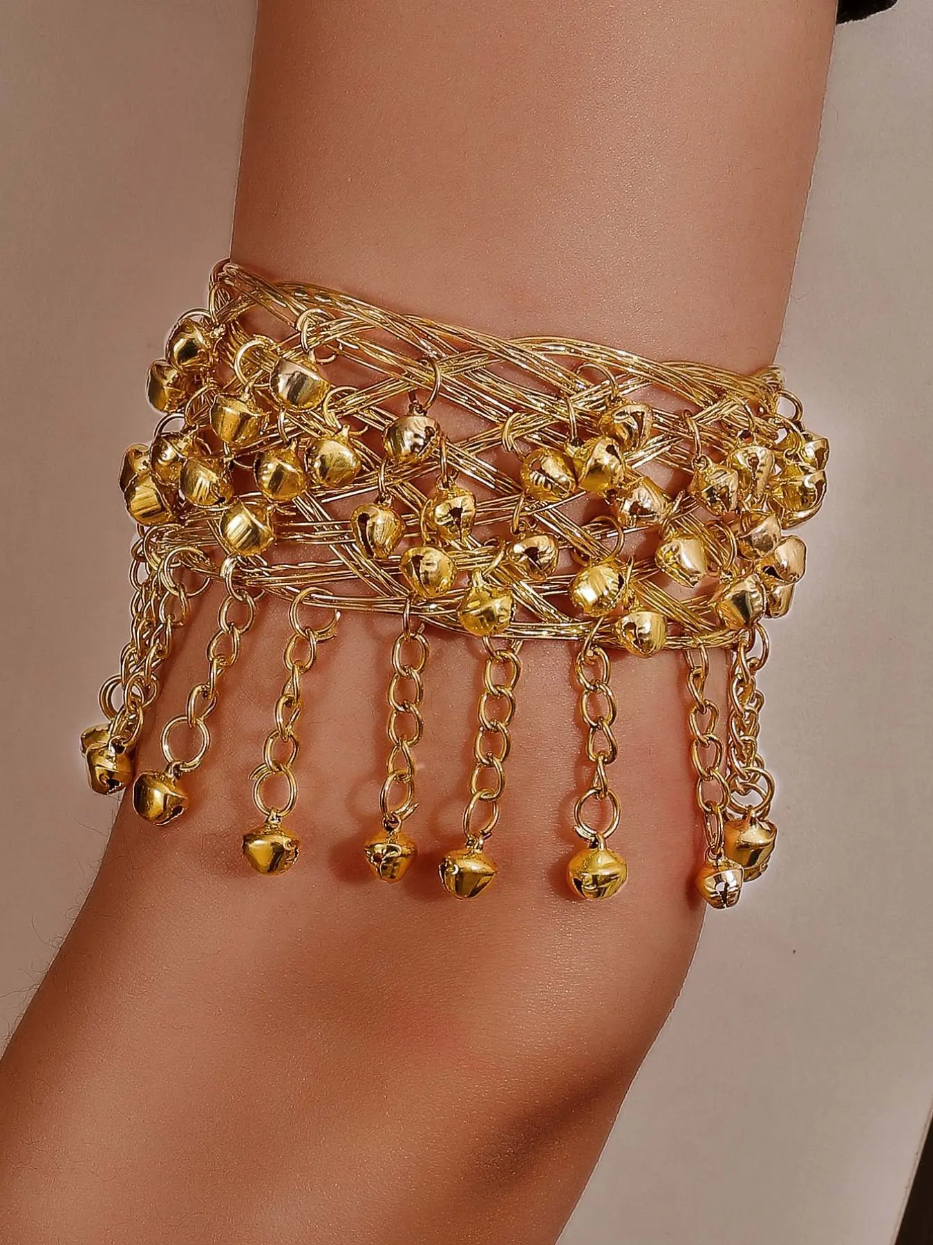 Boho Style Multi-Layered Bell Bracelet, Ethnic Design with Fringe Details, Vintage Accessory for Women, Unique Handmade Aesthetic Jewelry