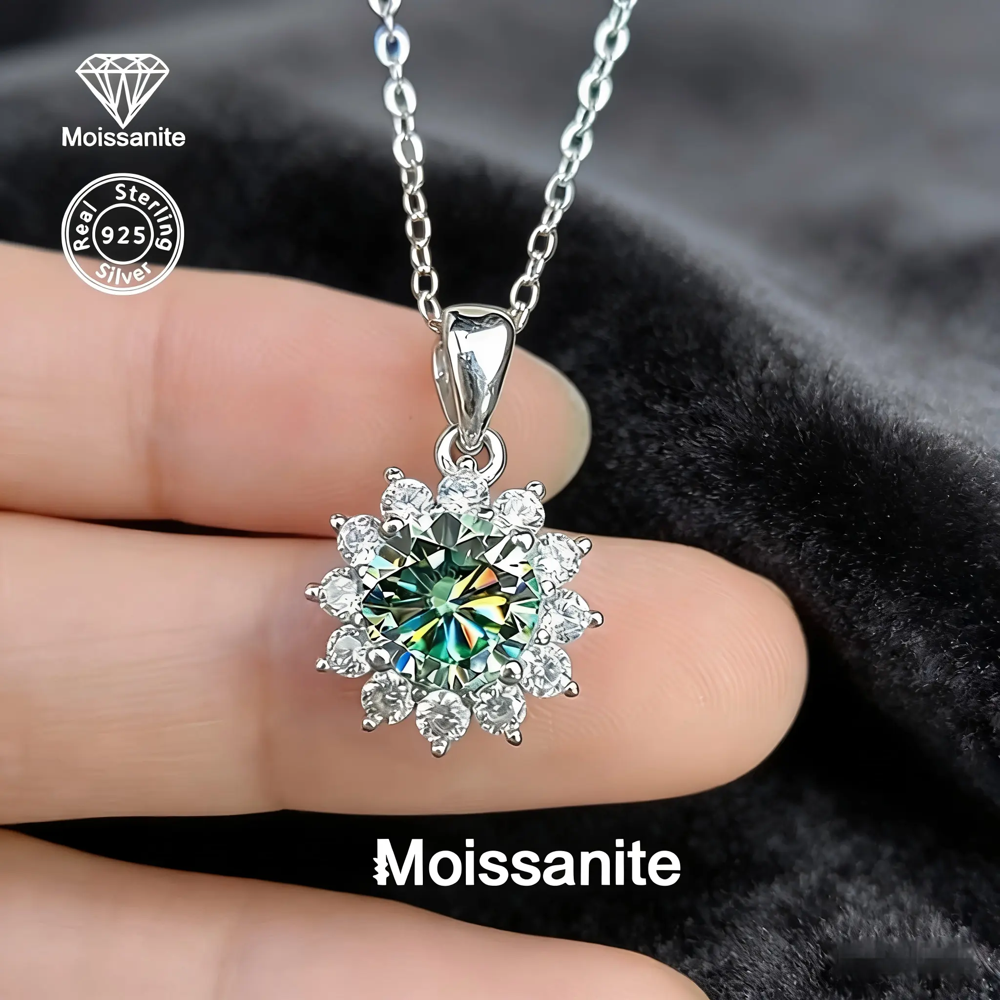 Female Elegant 925 Sterling Silver Inlay 1ct Blue-Green Moissanite Snowflake Pendant Necklace - Gift-Ready Jewelry, Meaningful Gifts for Women’s Birthday & Valentine’s Day, Anniversary, Silver Necklaces, 925 Necklaces