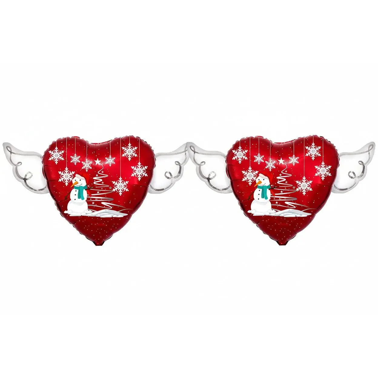 Christmas Snowman Memorial Balloon 17" – Heart with Angel Wings | 2-Pack Holiday Graveside