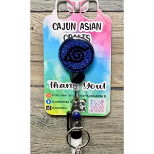 Blue Hidden Leaf Anime Badge Reel/ID Clip Retractable-(Alligator, Belt, MRI Safe, Carabiner Clips) & Non-Retractable Clips