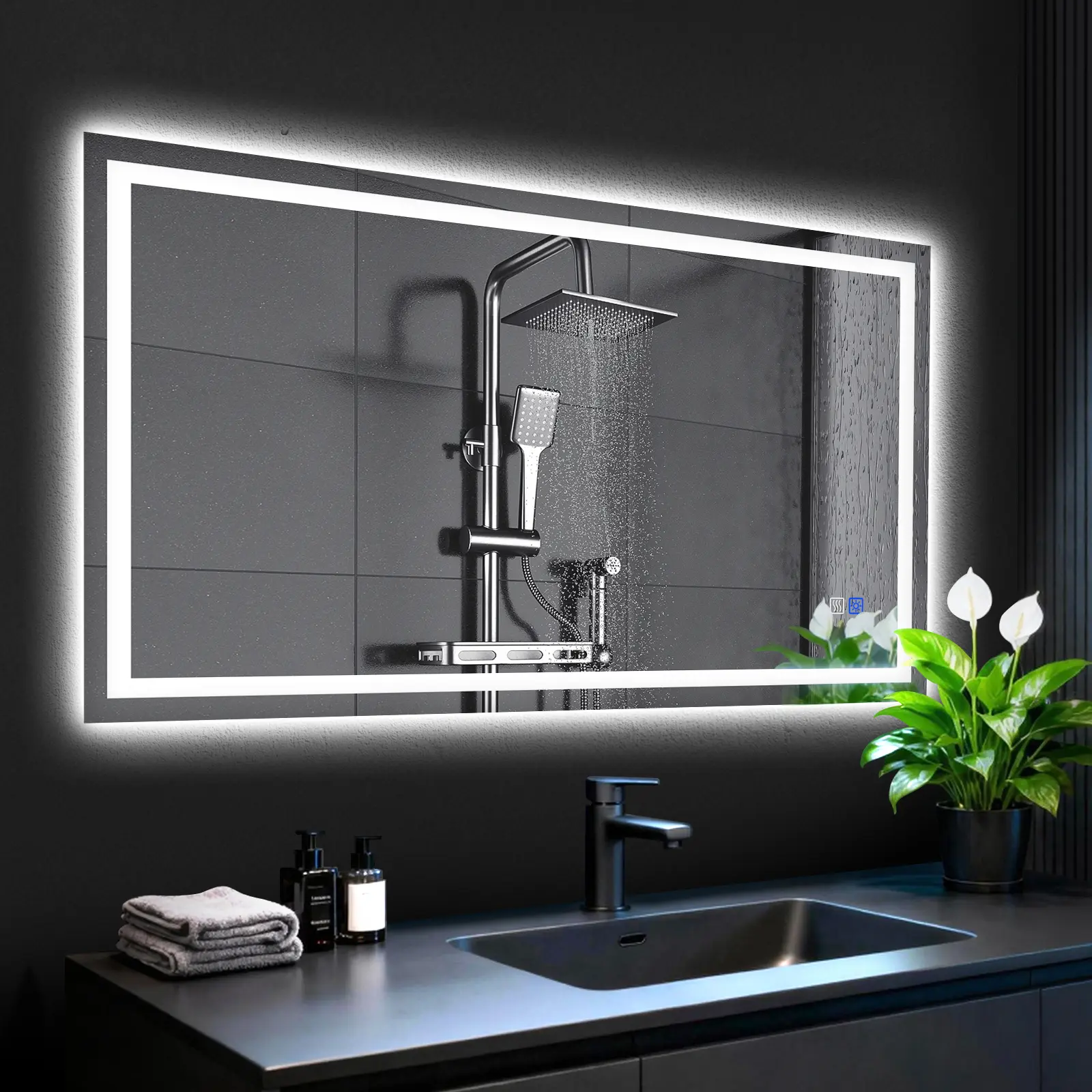 GLITGATE LED Bathroom Mirror with Lights, Over Sink Bathroom Mirror, Dimmable Bathroom Mirror with Touch Control, 3-Color Options, Wall Mounted, Defogging & Memory Timing Function, for Bedrooms, Closets, or Hallways, Tempered Glass
