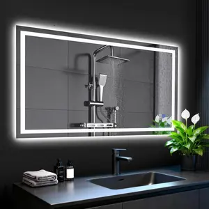 GLITGATE LED Bathroom Mirror with Lights, Over Sink Bathroom Mirror, Dimmable Bathroom Mirror with Touch Control, 3-Color Options, Wall Mounted, Defogging & Memory Timing Function, for Bedrooms, Closets, or Hallways, Tempered Glass