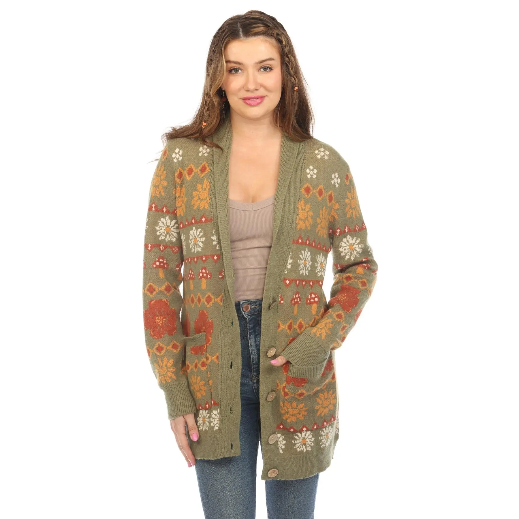Fair Isle Mushroom Cardigan
