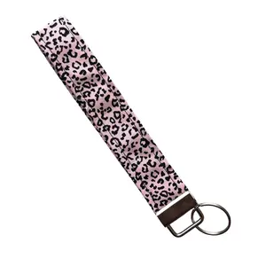 Pink & Black Cheetah Keychain Wristlet, Key Fob Lanyard, Retro Keychain, Y2K, Handmade