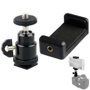 Hot Shoe Phone Clip Universal Moblie Phone Holder Bracket With Mount 1/4 Screw Tripod Monopod Stand For SLR Camera Camera Accessories