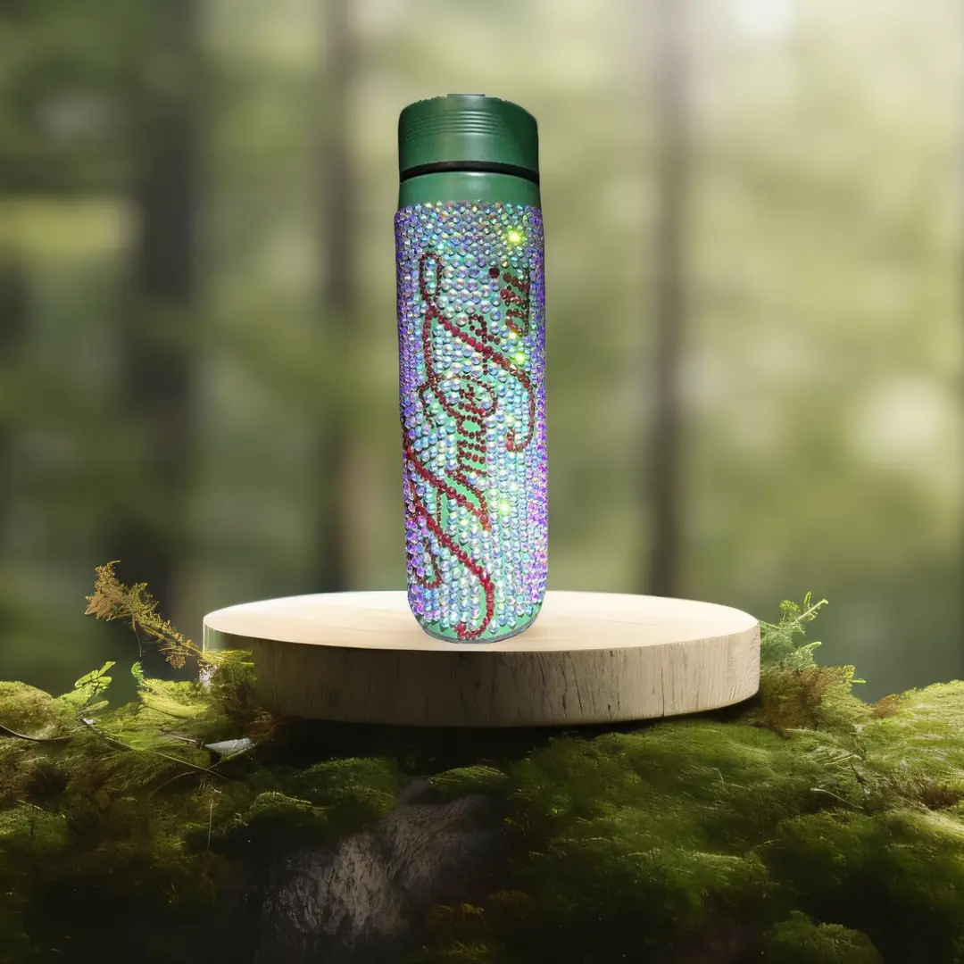 Custom Bling Water Bottle – Rhinestone Design – Handmade Gift Drinkware Tumbler