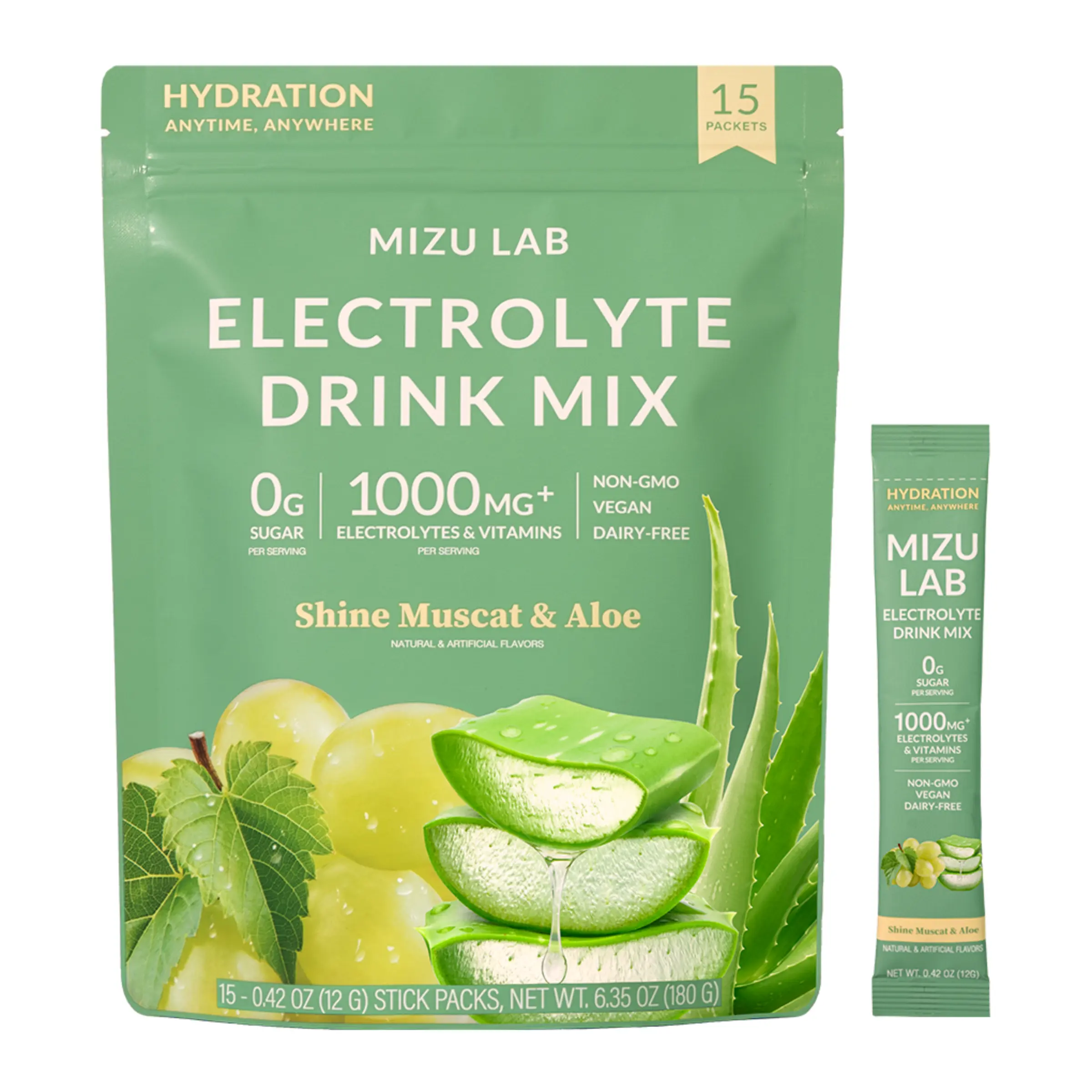 Shine Muscat Grape & Aloe Electrolytes | Zero Sugar [15 stick packs]