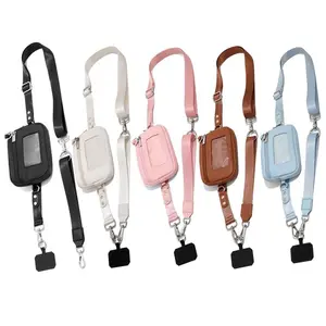Clip and Go Strap for Phone with Wallet Crossbody, Phone Lanyard Adjustable and Detachable Wrist Strap, ID Window & Zipper Pocket Hands-Free Phone Strap for Women/Men Smartphone Cellphone Black+White