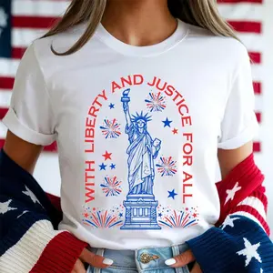 Statue of Liberty Shirt – Patriotic 4th of July Tee, Liberty & Justice for All T-Shirt, Pledge of Allegiance Comfort Tee for Men & Women