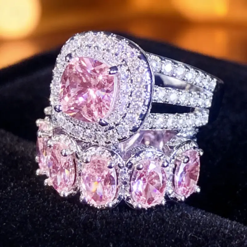 2-Piece Cushion Cut Promise Ring Set Everyone Obsessed With, Oval Accent Stackable Wedding Band Set, Bridal Engagement Rings for Women, Anniversary & Valentine’s Day Gift, Daily Casual Jewelry