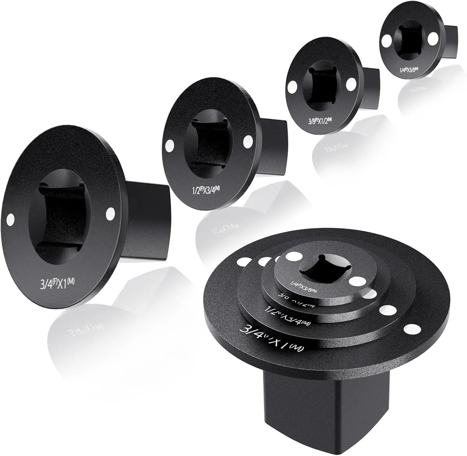 VAYWET 2026 New Low Profile Impact Socket Adapter Set, Industrial Drive Ratchet & Wrench Adapter Set Stainless Steel Industrial Drive Ratchet & Wrench Adapter Set for Tight Spaces, 4PC Hardware Kit: 3/4" to 1", 1/2" to 3/4", 1/2" to 3/8", 1/4" to 3/8"