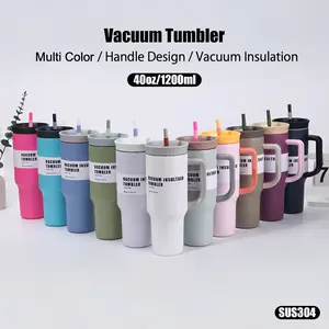 1pc 40 Oz Stainless Steel Insulated Travel, Leak-Proof Lid, Straw, Handle, 304 Stainless Steel, Multiple Colors Available, Vacuum Insulated Tumbler