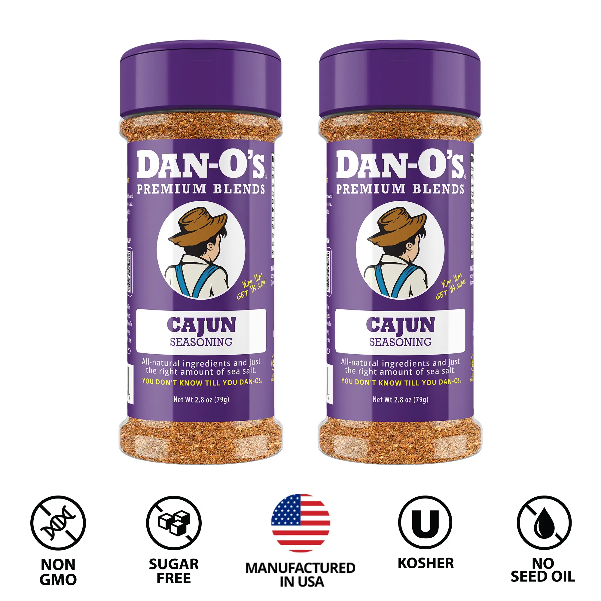 Dan-O's Seasoning Cajun - Small Bottle 2 pack (2.8 oz) - All-Purpose Seasoning great on meats and veggies