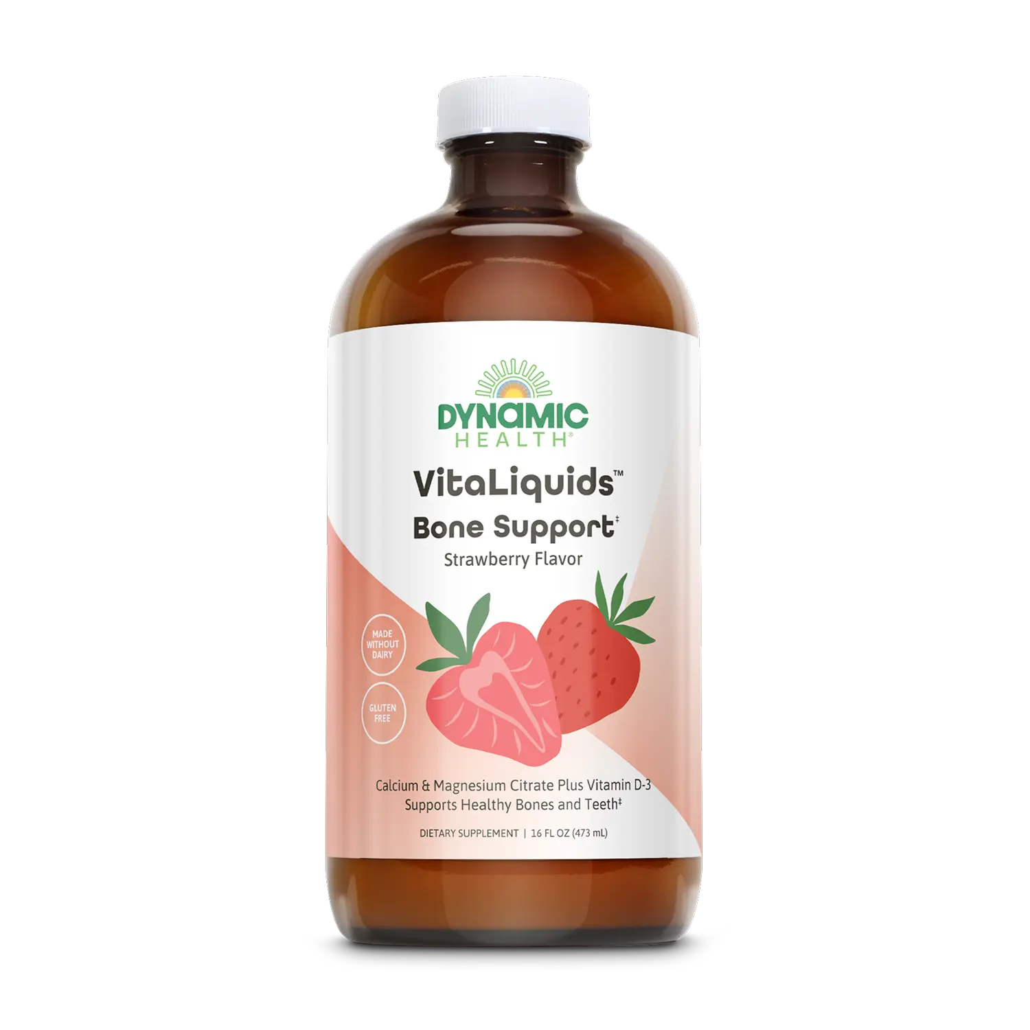 Dynamic Health VitaLiquids Bone Support Strawberry Flavor Liquid Bone Support Supplement Strawberry Flavor – Calcium & Vitamin D Wellness Drink for Bone Strength and Joint Health