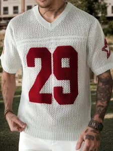 2026 #SummerVibes Fashion Casual Streetwear Loose Elegant Short Sleeve T-Shirt Digital Print V Neck Sports Pullover Knitted Fabric Sweater