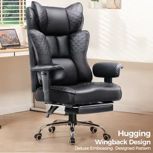 GTPLAYER Big and Tall Office Chair 400LBS Wide Ergonomic Gaming Chair with Deluxe Embossing Designed Leather, 150° Reclining, Adjustable Soft Armrests, Pocket Spring Back Support, and Pillow