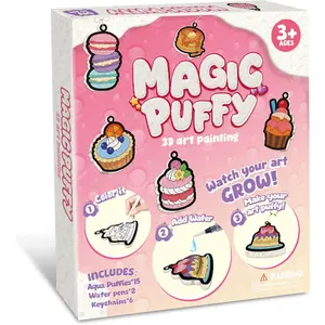 3D Art Craft Aqua Magic Puffs Paint Kit - Magic Foam Texture Painting Kit, 15 Mess-Free Paint by Number Craft for Kids, Christmas Gift Idea & Stocking Stuffer(Dessert Style)