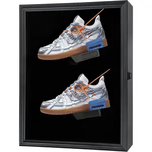 Shoe Display Box Memorial Display Case Wall Hanging Shoe Cabinet Wooden Suitable For Football Basketball Baseball Sneakers Display Anti Fade UV Protection Acrylic Door Lockable