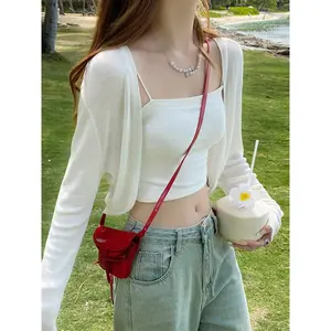 Women's Summer Lightweight Ice Silk Knit Cardigan - White Sun-Protection Shrug & Cover-Up for Slip Dresses, Air-Conditioning Layered Jacket